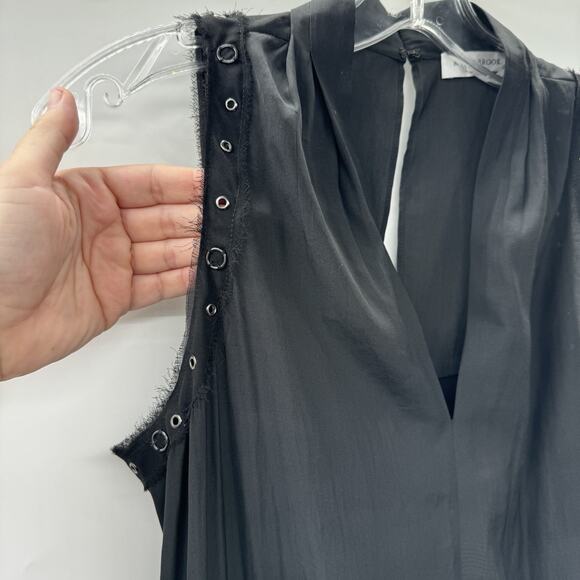 Ramy Brook Mannie Silky Drop Waist Dress Grommet Details Sz S* Black Grunge - Picture 4 of 14